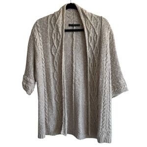 Peruvian Connection Open-Front Elbow Sleeve Pima Cotton Chunky Cardigan, M/L